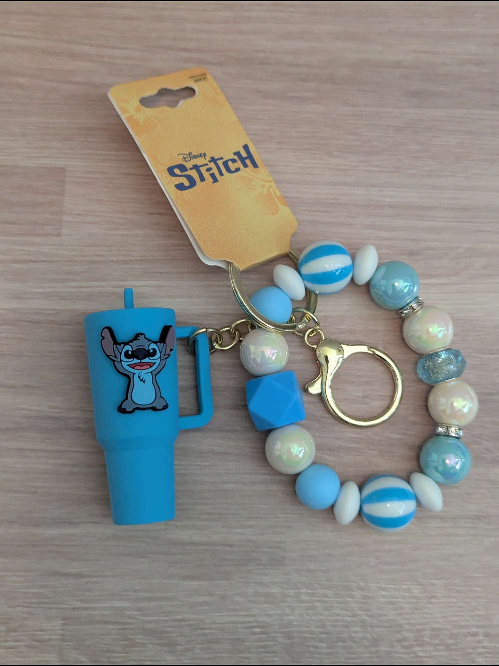 Disney Stitch Blue Mini Tumbler Beaded Keychain Wristlet